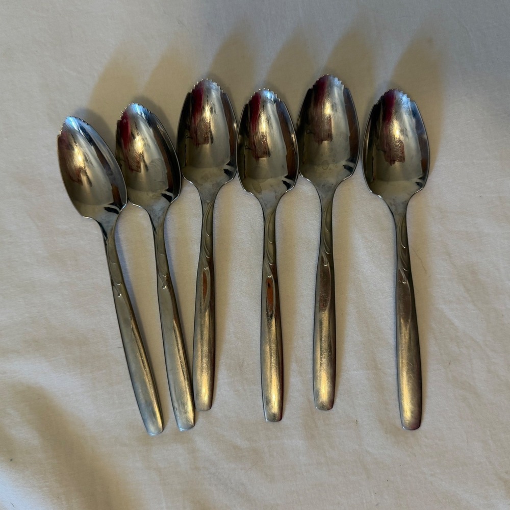 Vintage ISCO Stainless USA Grapefruit Spoons Set of 6 Serrated Tip Silverware